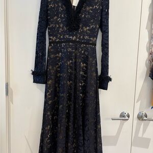 Oscar de la Renta Navy Long Sleeve Dress